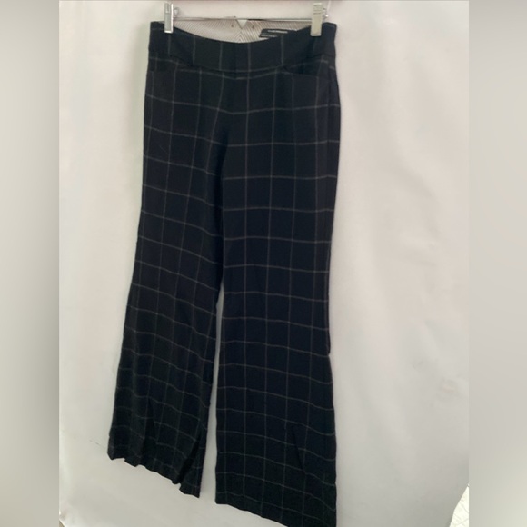 CLUB MONACO Black Wool Windowpane Plaid Flared Wide Leg Pants Stretch Size 4 - Picture 2 of 5